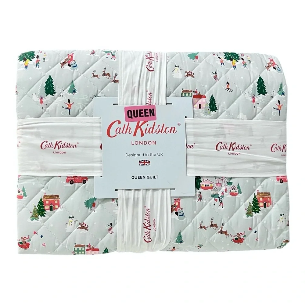 Cath Kidston® London Holidays SNOW DAY - DUCK EGG Cotton Quilt, Queen Size, NWT
